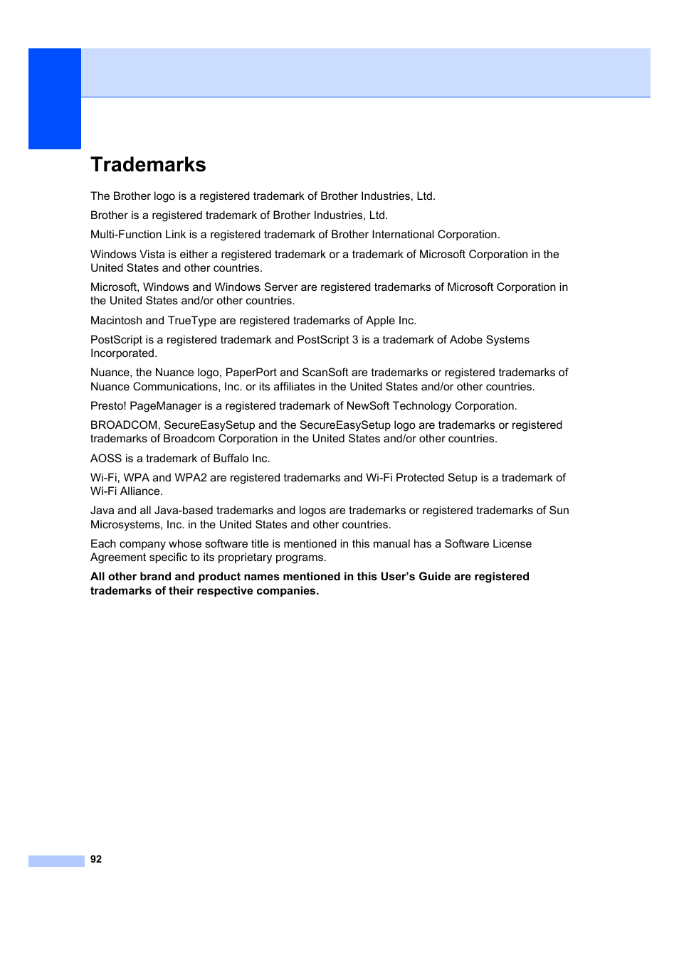 Trademarks | Brother MFC 7840W User Manual | Page 106 / 192
