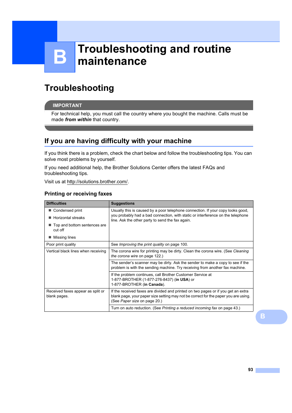B troubleshooting and routine maintenance, Troubleshooting, If you are having difficulty with your machine | Troubleshooting and routine maintenance | Brother MFC 7840W User Manual | Page 107 / 192