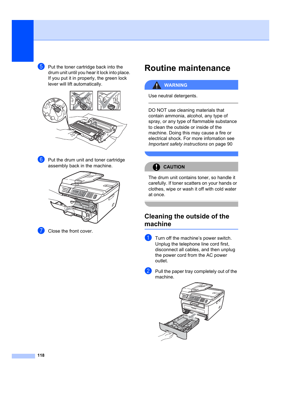 Routine maintenance, Cleaning the outside of the machine | Brother MFC 7840W User Manual | Page 132 / 192