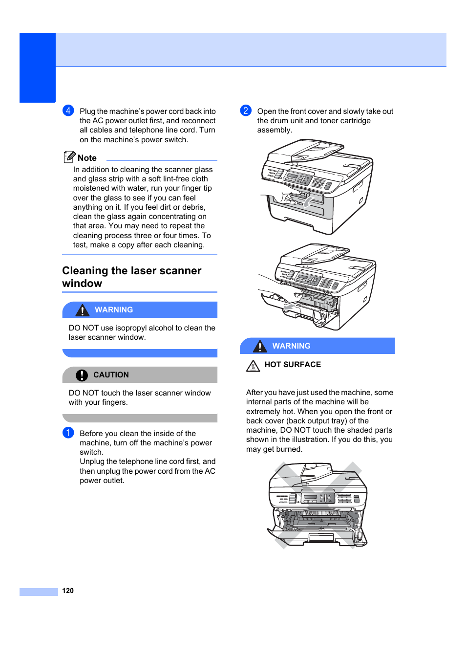 Cleaning the laser scanner window | Brother MFC 7840W User Manual | Page 134 / 192