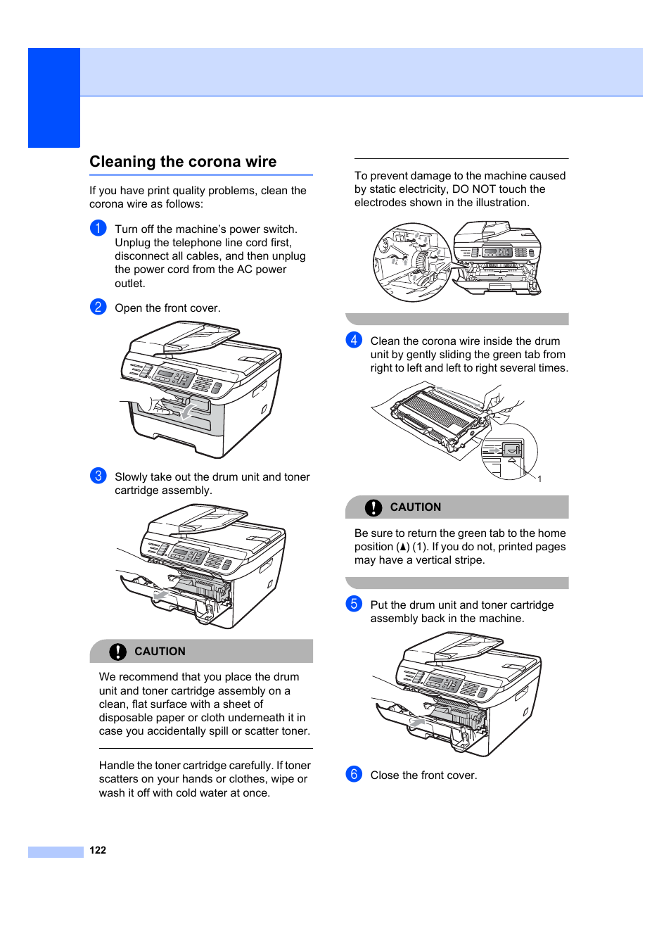 Cleaning the corona wire | Brother MFC 7840W User Manual | Page 136 / 192