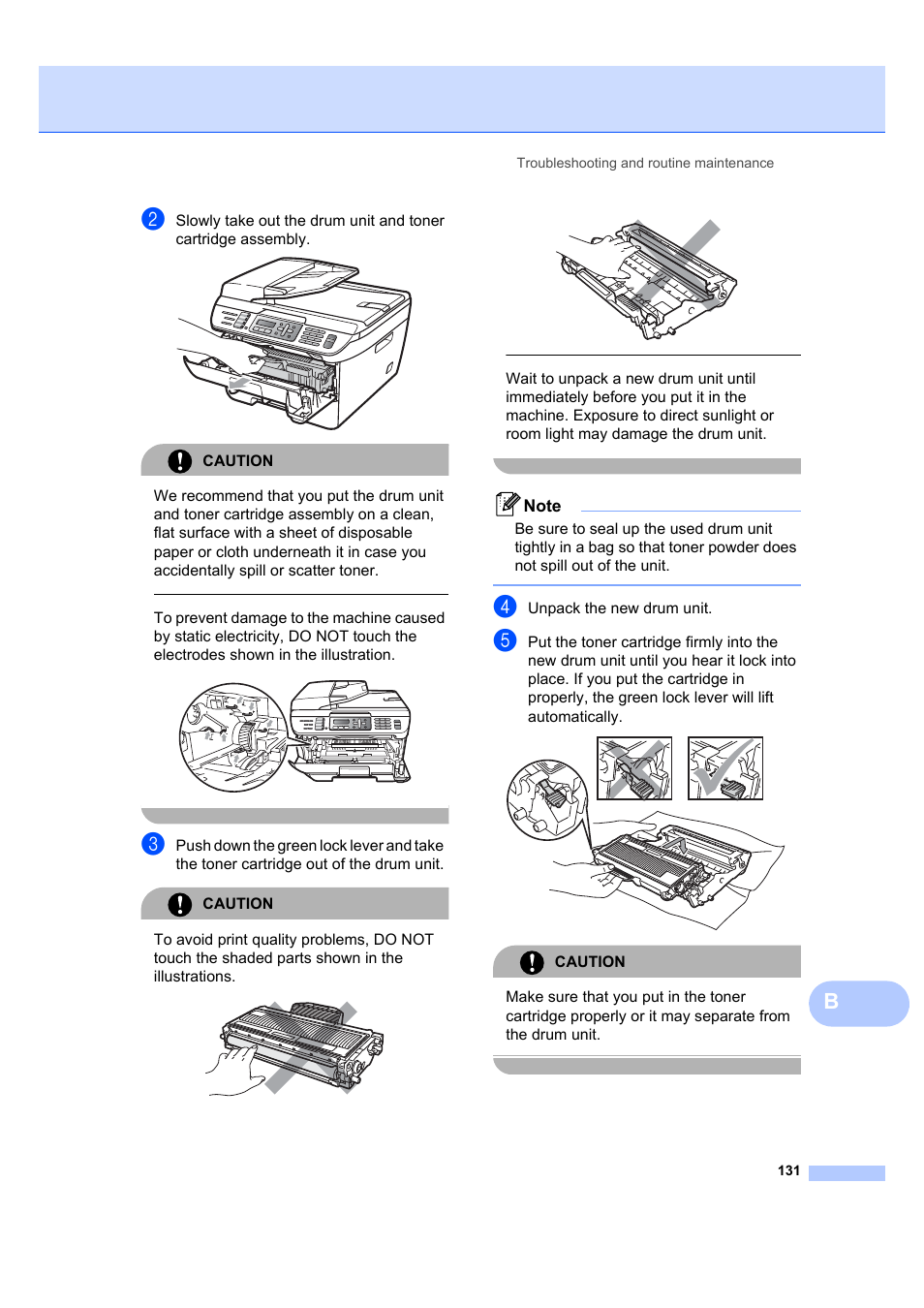 Caution, Unpack the new drum unit | Brother MFC 7840W User Manual | Page 145 / 192