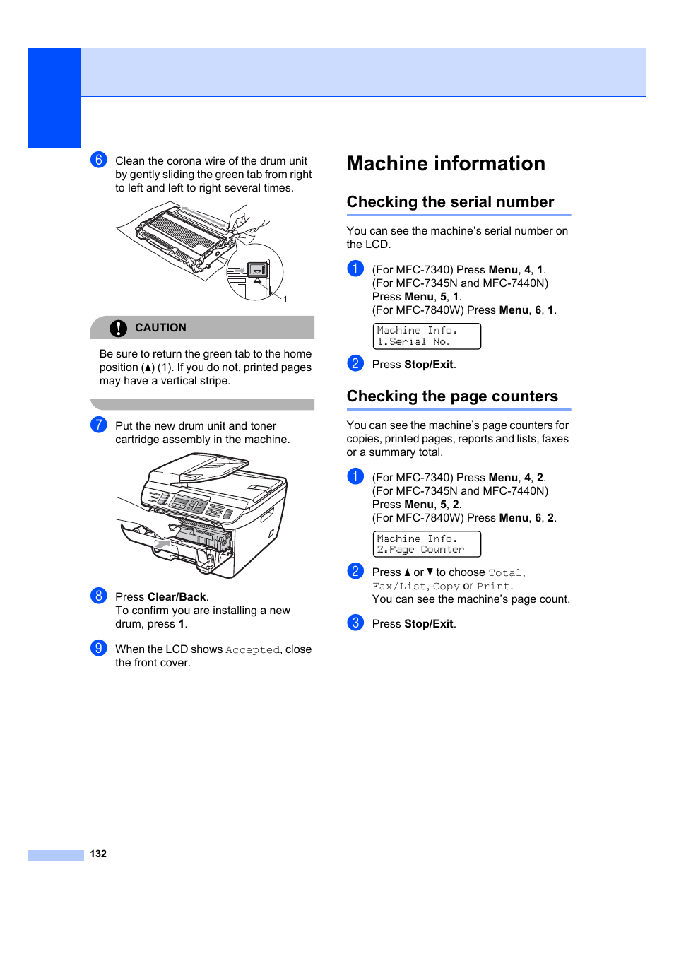 Machine information, Checking the serial number, Checking the page counters | Brother MFC 7840W User Manual | Page 146 / 192
