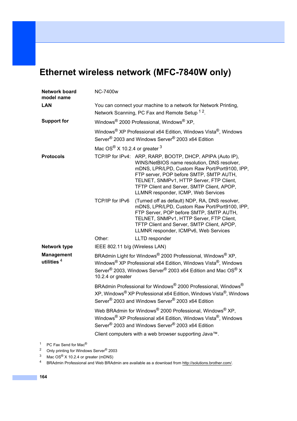Ethernet wireless network (mfc-7840w only) | Brother MFC 7840W User Manual | Page 178 / 192