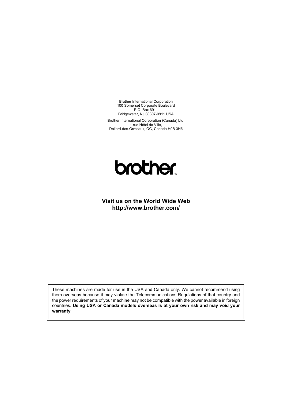Brother usa/can | Brother MFC 7840W User Manual | Page 192 / 192