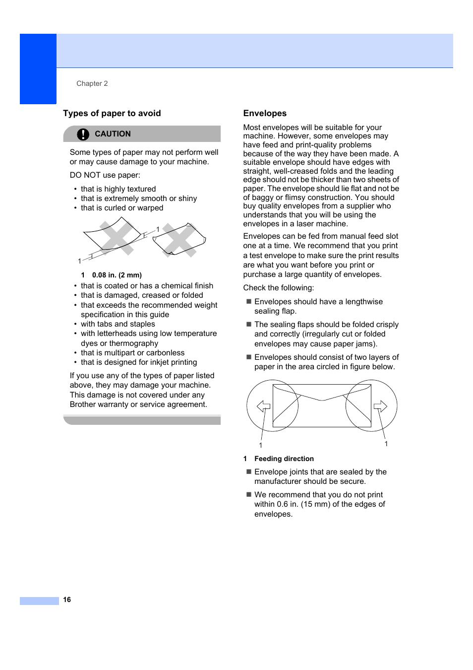 Types of paper to avoid, Envelopes | Brother MFC 7840W User Manual | Page 30 / 192