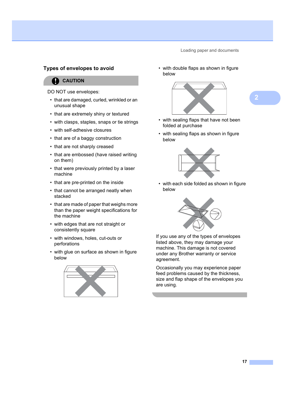 Types of envelopes to avoid | Brother MFC 7840W User Manual | Page 31 / 192