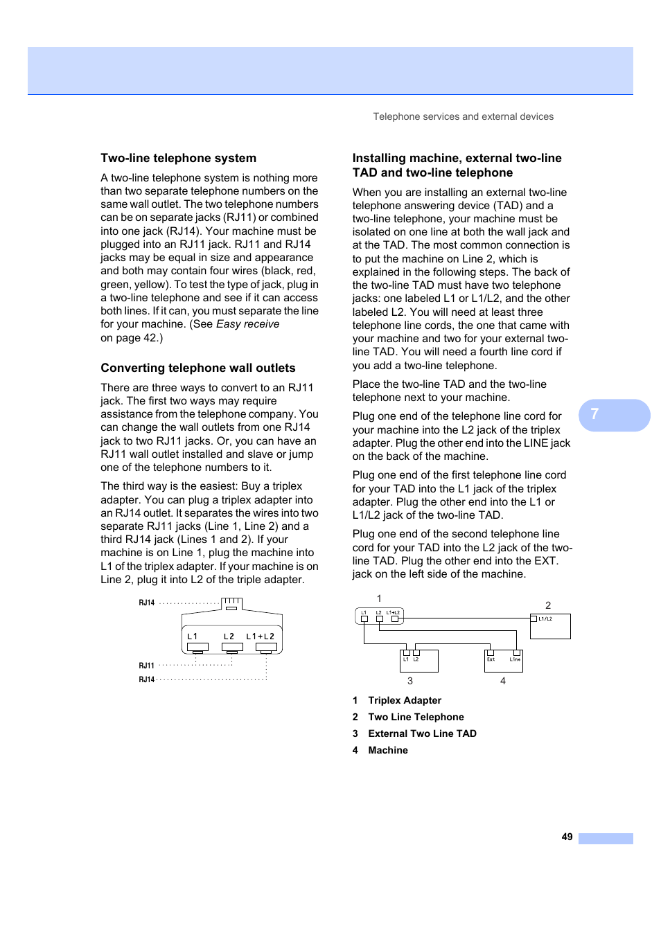 Two-line telephone system, Converting telephone wall outlets | Brother MFC 7840W User Manual | Page 63 / 192
