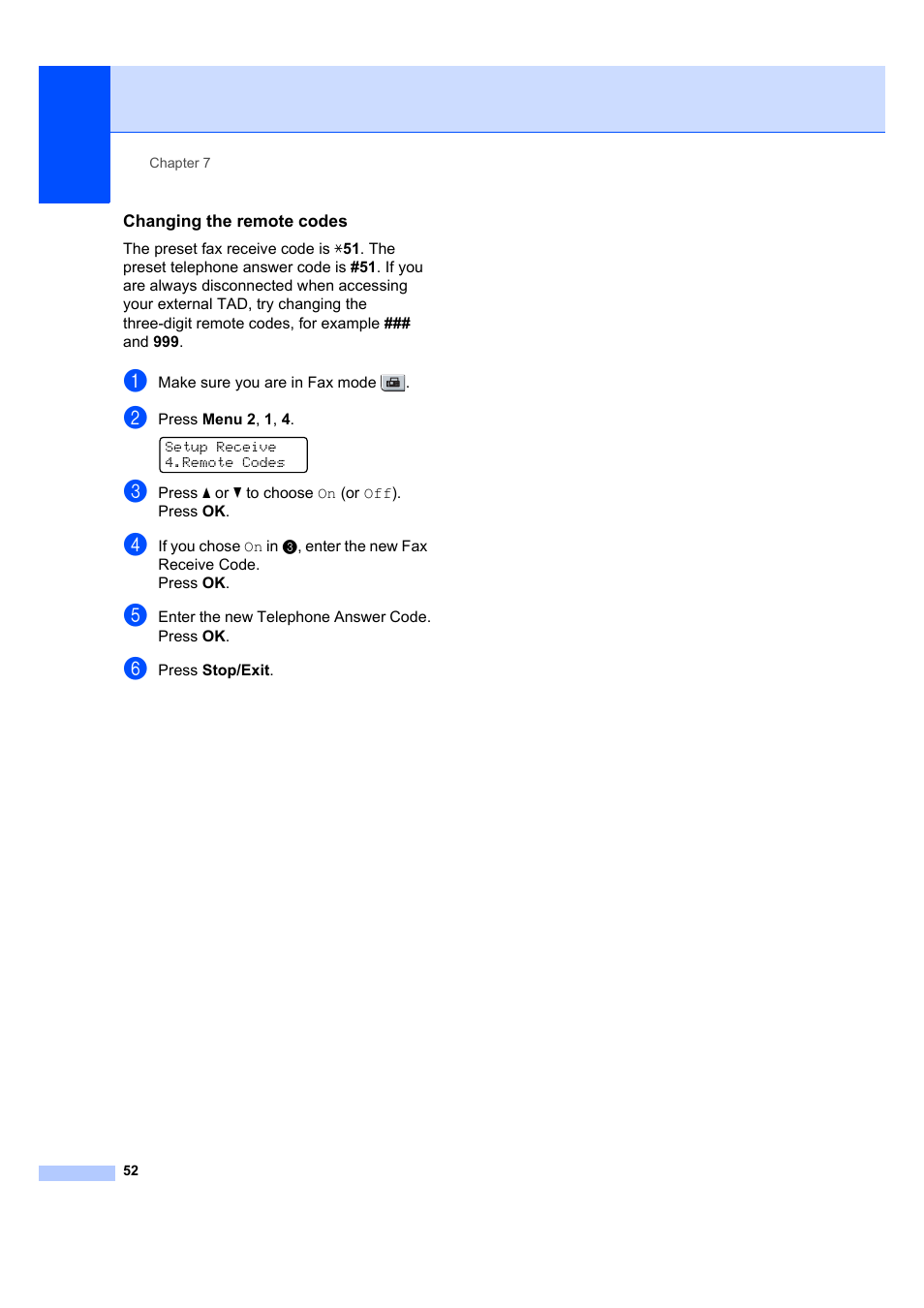 Changing the remote codes | Brother MFC 7840W User Manual | Page 66 / 192