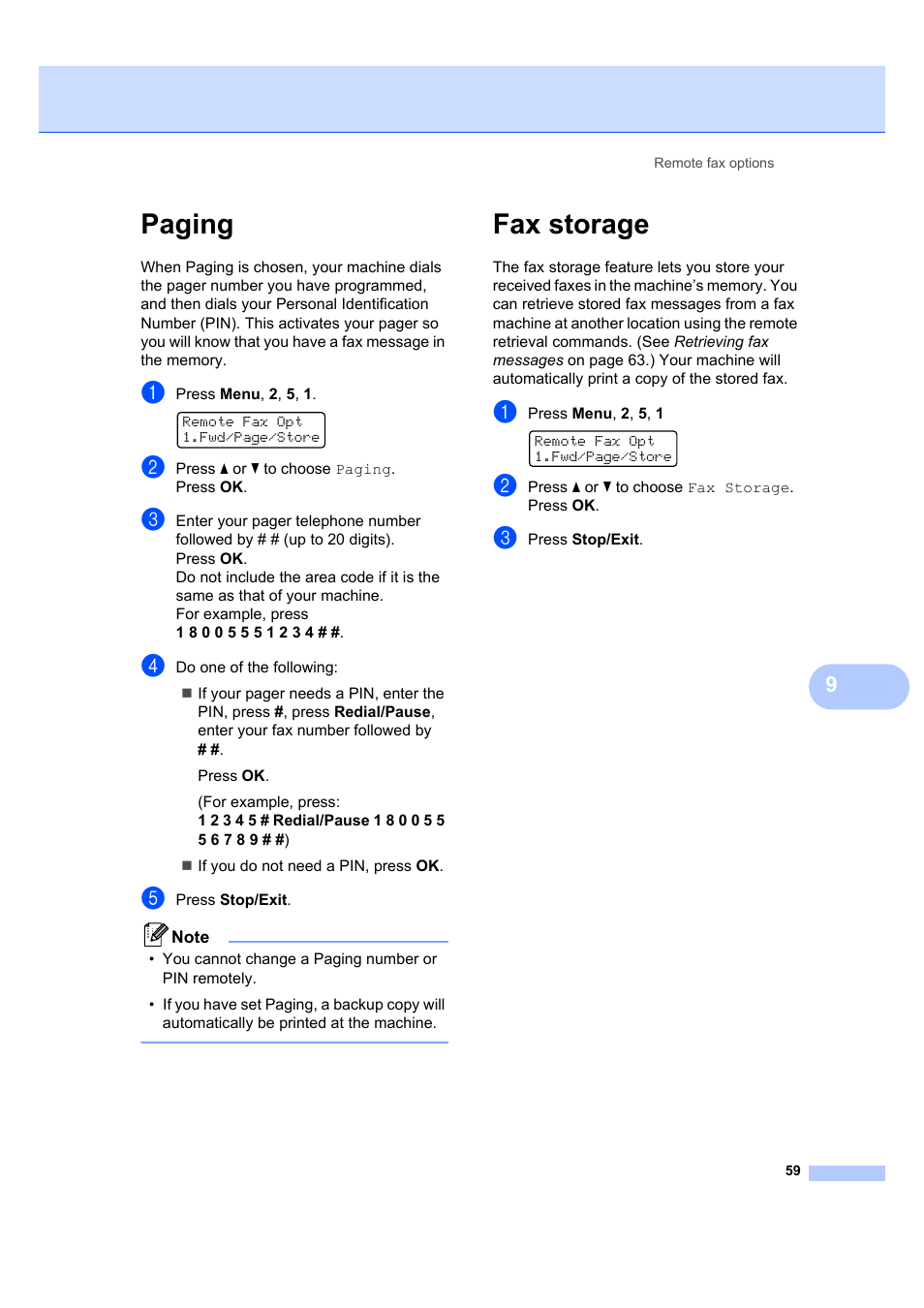 Paging, Fax storage, Paging fax storage | Brother MFC 7840W User Manual | Page 73 / 192