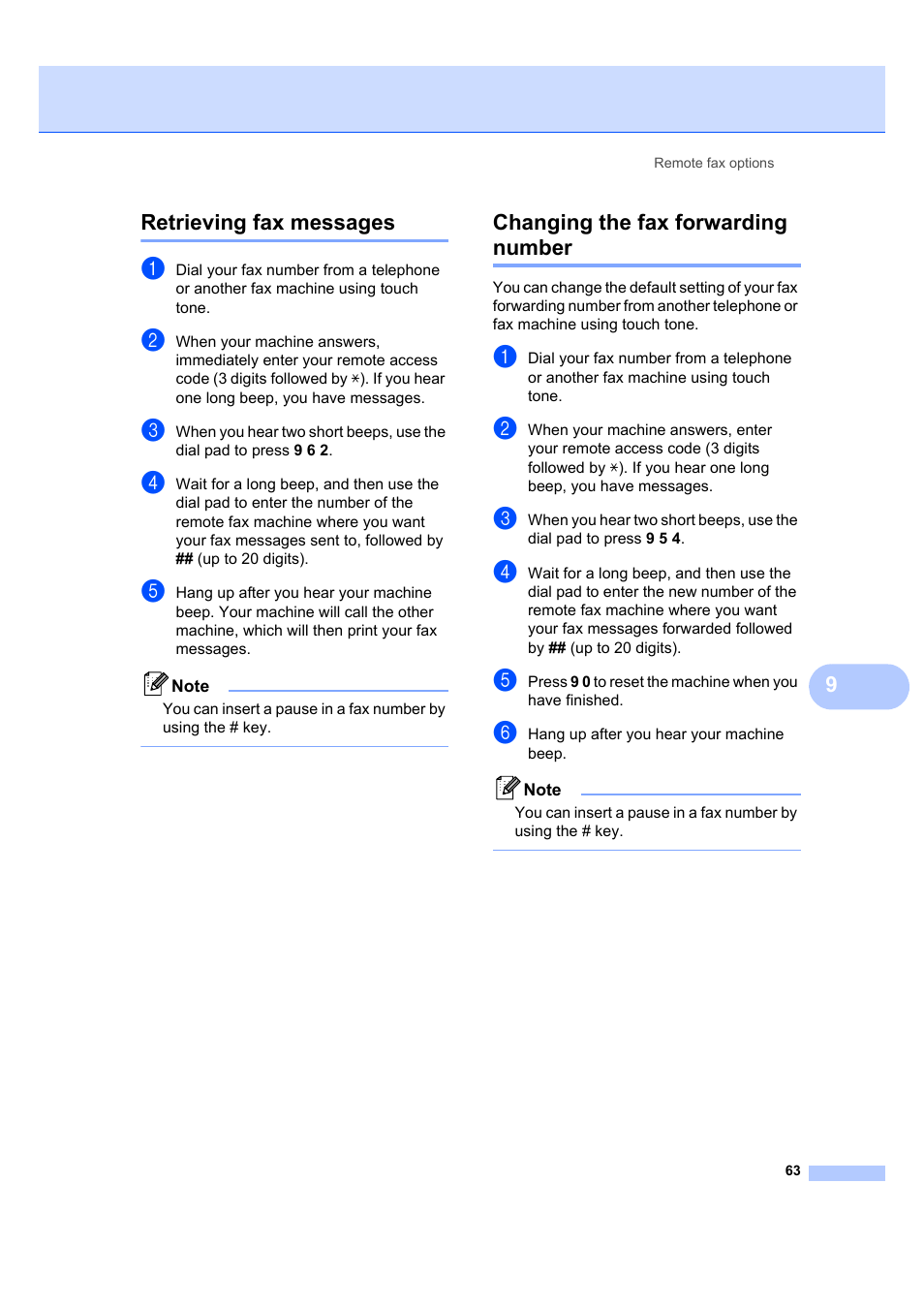 Retrieving fax messages, Changing the fax forwarding number, 9retrieving fax messages | Brother MFC 7840W User Manual | Page 77 / 192