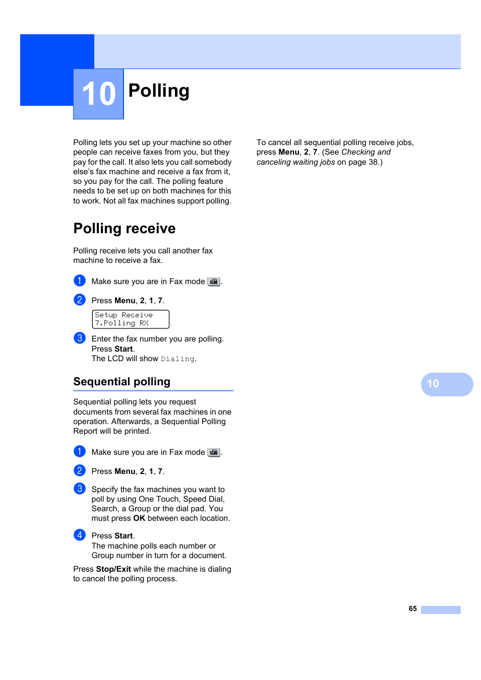 10 polling, Polling receive, Sequential polling | Polling | Brother MFC 7840W User Manual | Page 79 / 192