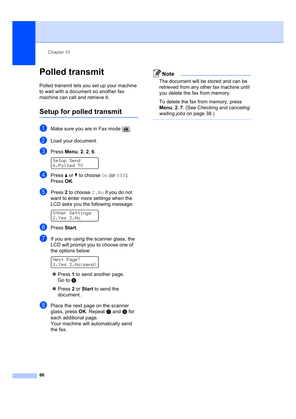 Polled transmit, Setup for polled transmit | Brother MFC 7840W User Manual | Page 80 / 192