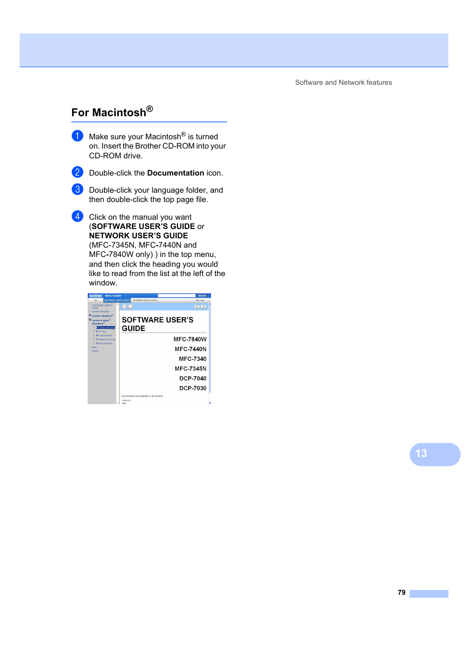 For macintosh, 13 for macintosh | Brother MFC 7840W User Manual | Page 93 / 192