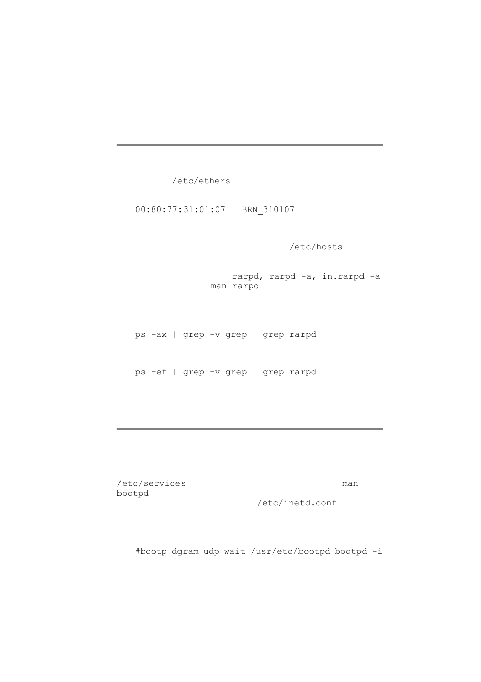 Using rarp to configure the ip address, Using bootp to configure the ip address | Brother FAX 1920CN User Manual | Page 22 / 103