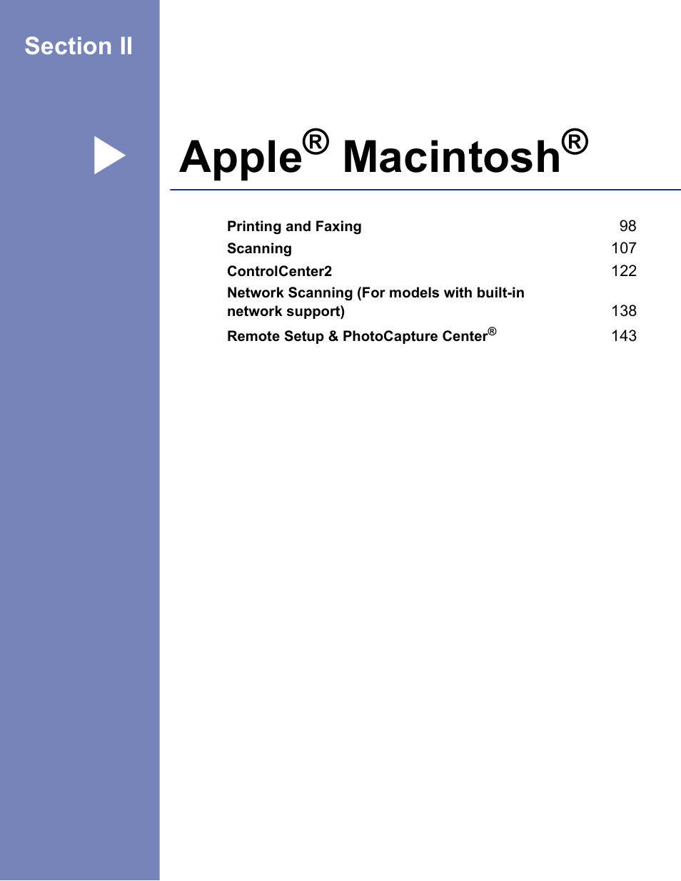 Apple® macintosh, Section ii apple, Macintosh | Apple | Brother MFC-3360C User Manual | Page 103 / 155