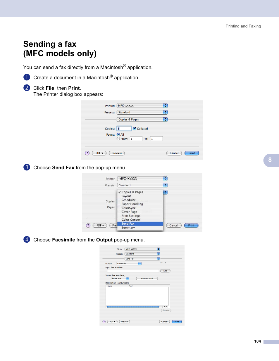 Sending a fax (mfc models only) | Brother MFC-3360C User Manual | Page 110 / 155