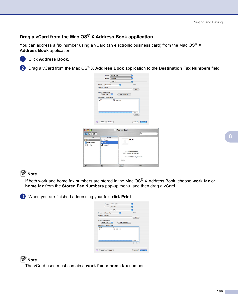 Drag a vcard from the mac os, X address book application | Brother MFC-3360C User Manual | Page 112 / 155