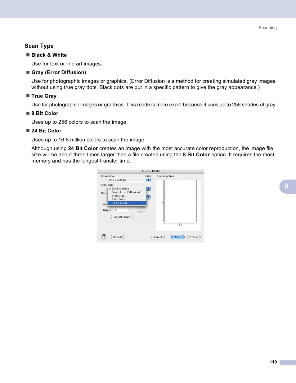 Scan type | Brother MFC-3360C User Manual | Page 116 / 155