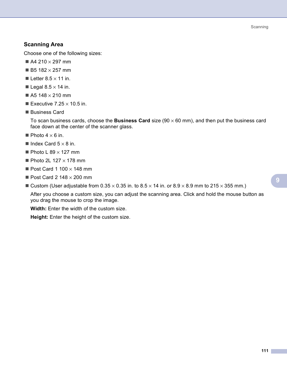 Scanning area | Brother MFC-3360C User Manual | Page 117 / 155