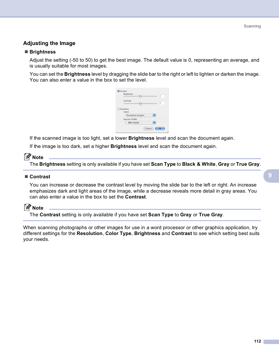 Adjusting the image | Brother MFC-3360C User Manual | Page 118 / 155