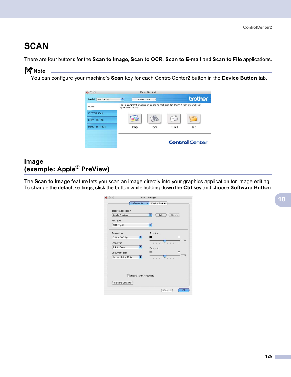 Scan, Image (example: apple® preview), Image (example: apple | Preview) | Brother MFC-3360C User Manual | Page 131 / 155
