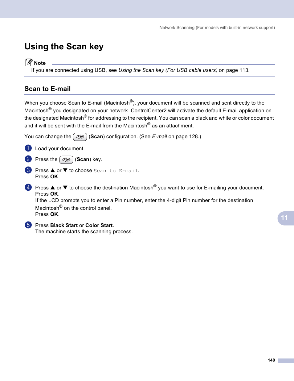 Using the scan key, Scan to e-mail | Brother MFC-3360C User Manual | Page 146 / 155