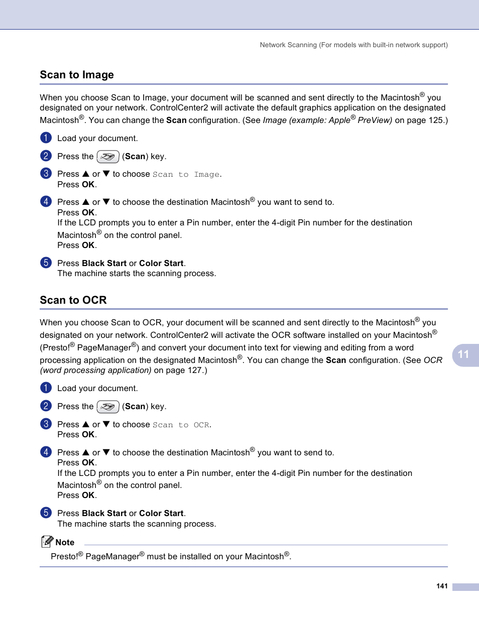 Scan to image, Scan to ocr, Scan to image scan to ocr | 11 scan to image | Brother MFC-3360C User Manual | Page 147 / 155