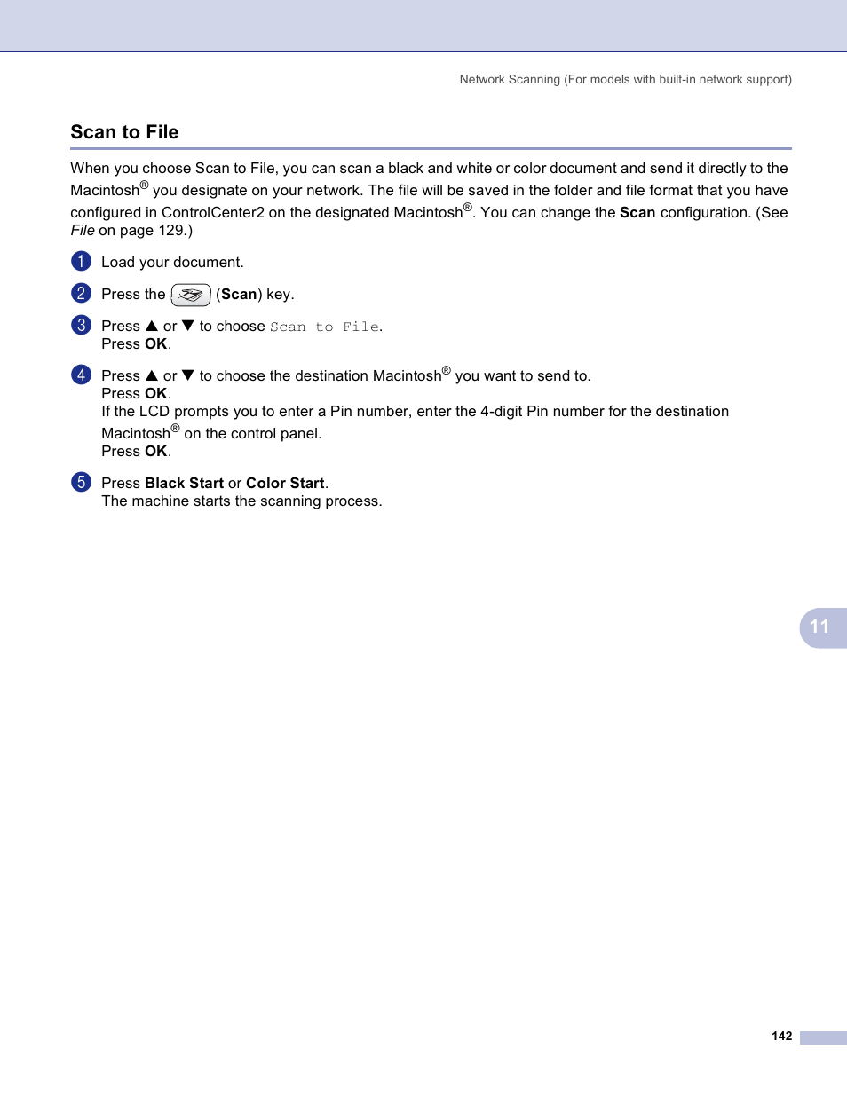 Scan to file, 11 scan to file | Brother MFC-3360C User Manual | Page 148 / 155