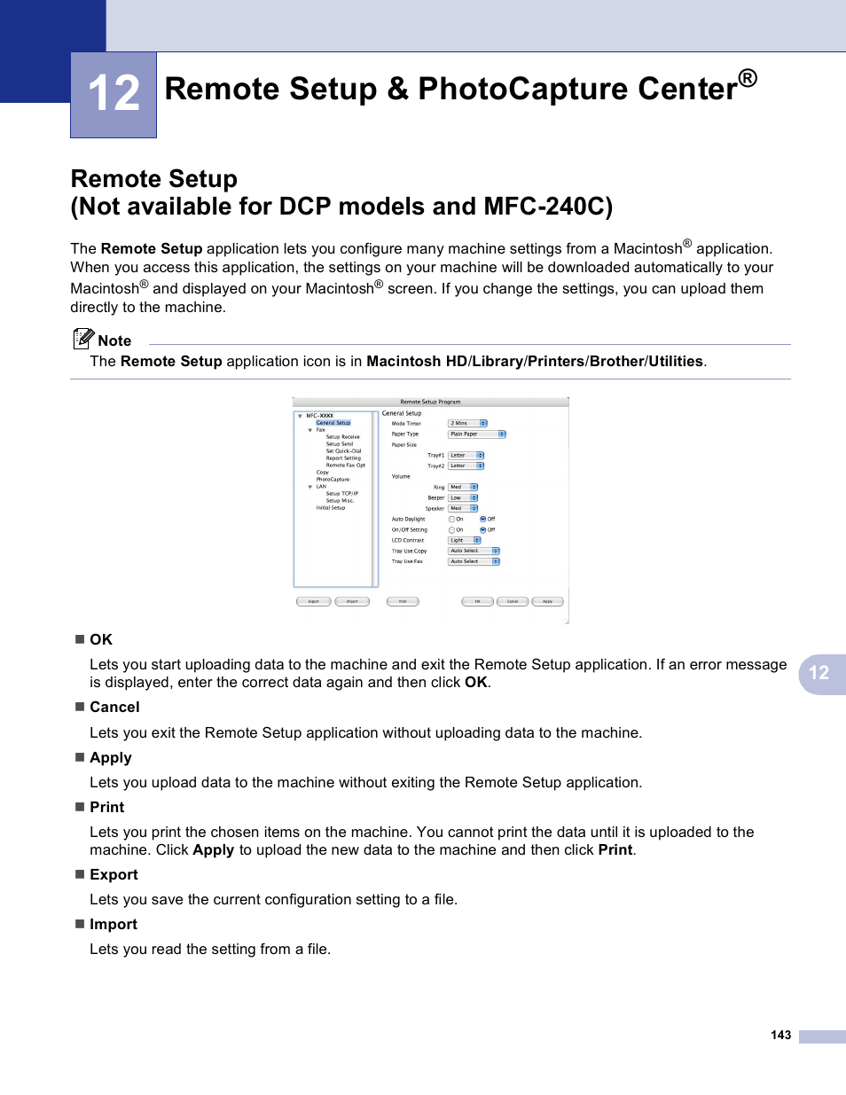 12 remote setup & photocapture center, Remote setup & photocapture center | Brother MFC-3360C User Manual | Page 149 / 155