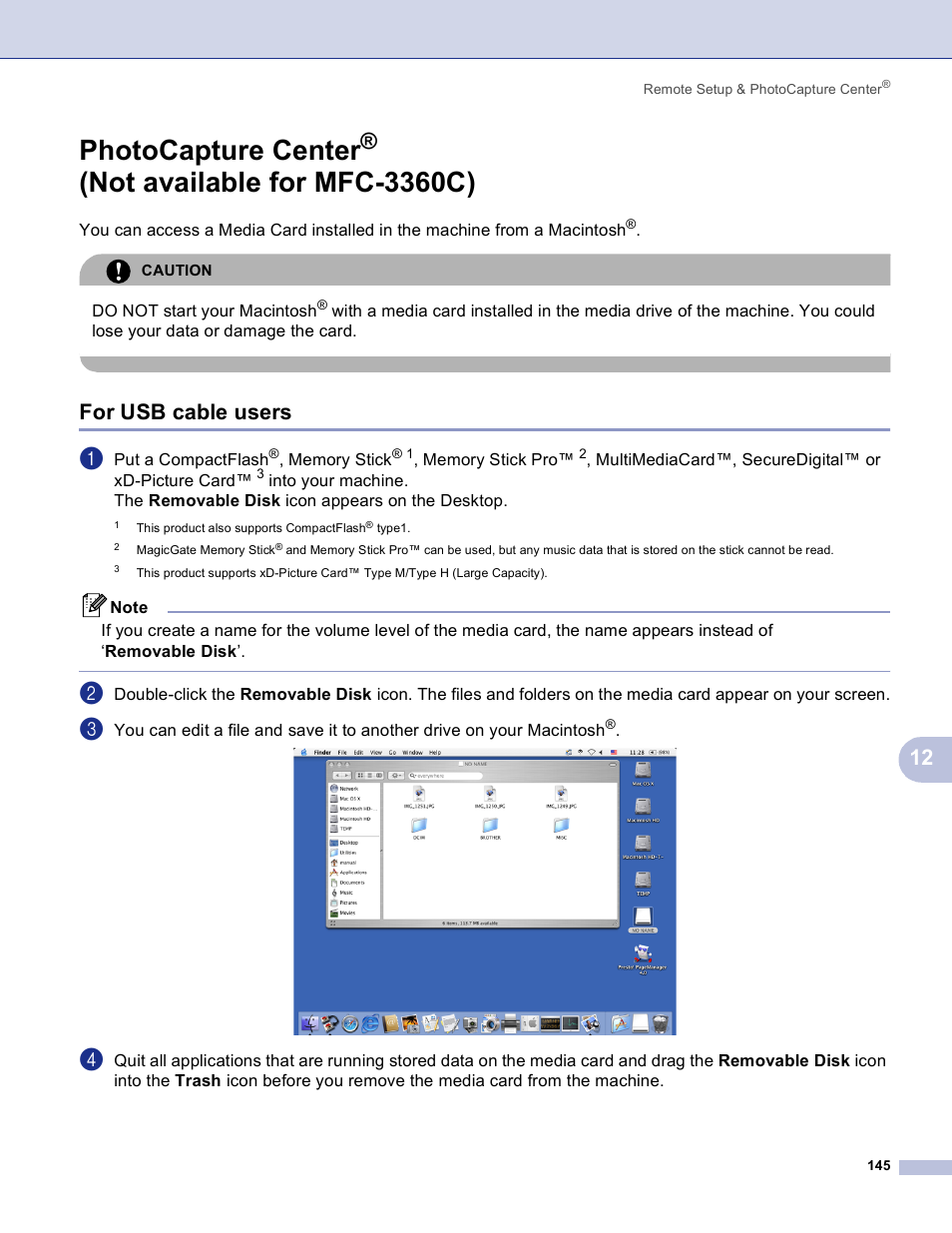 Photocapture center® (not available for mfc-3360c), For usb cable users, Photocapture center | Not available for mfc-3360c) | Brother MFC-3360C User Manual | Page 151 / 155