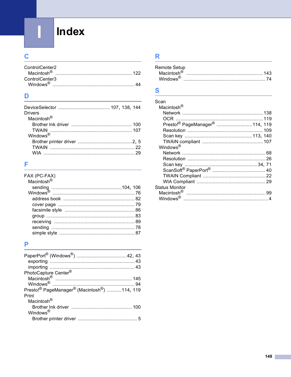 Index | Brother MFC-3360C User Manual | Page 154 / 155