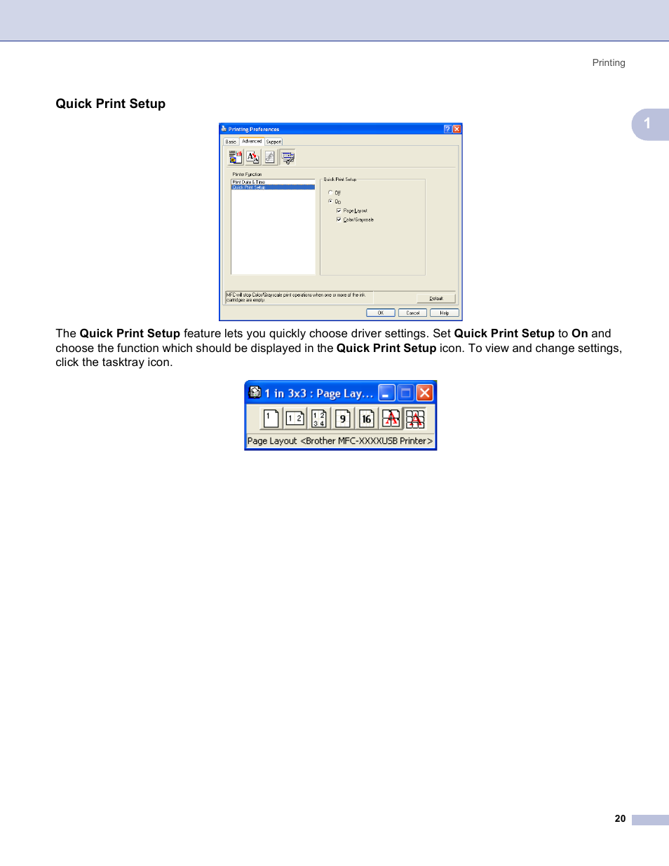 Quick print setup | Brother MFC-3360C User Manual | Page 26 / 155