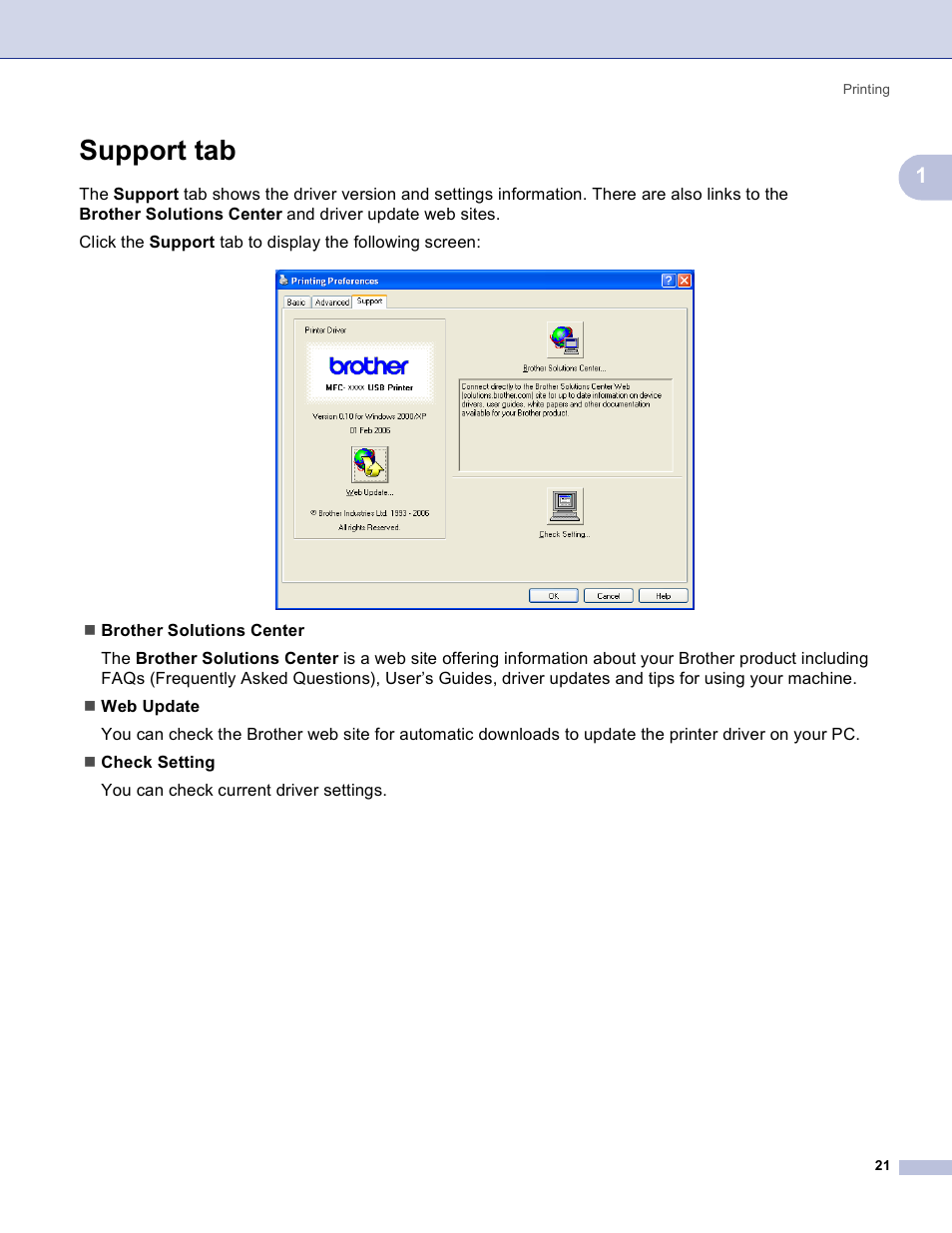 Support tab | Brother MFC-3360C User Manual | Page 27 / 155