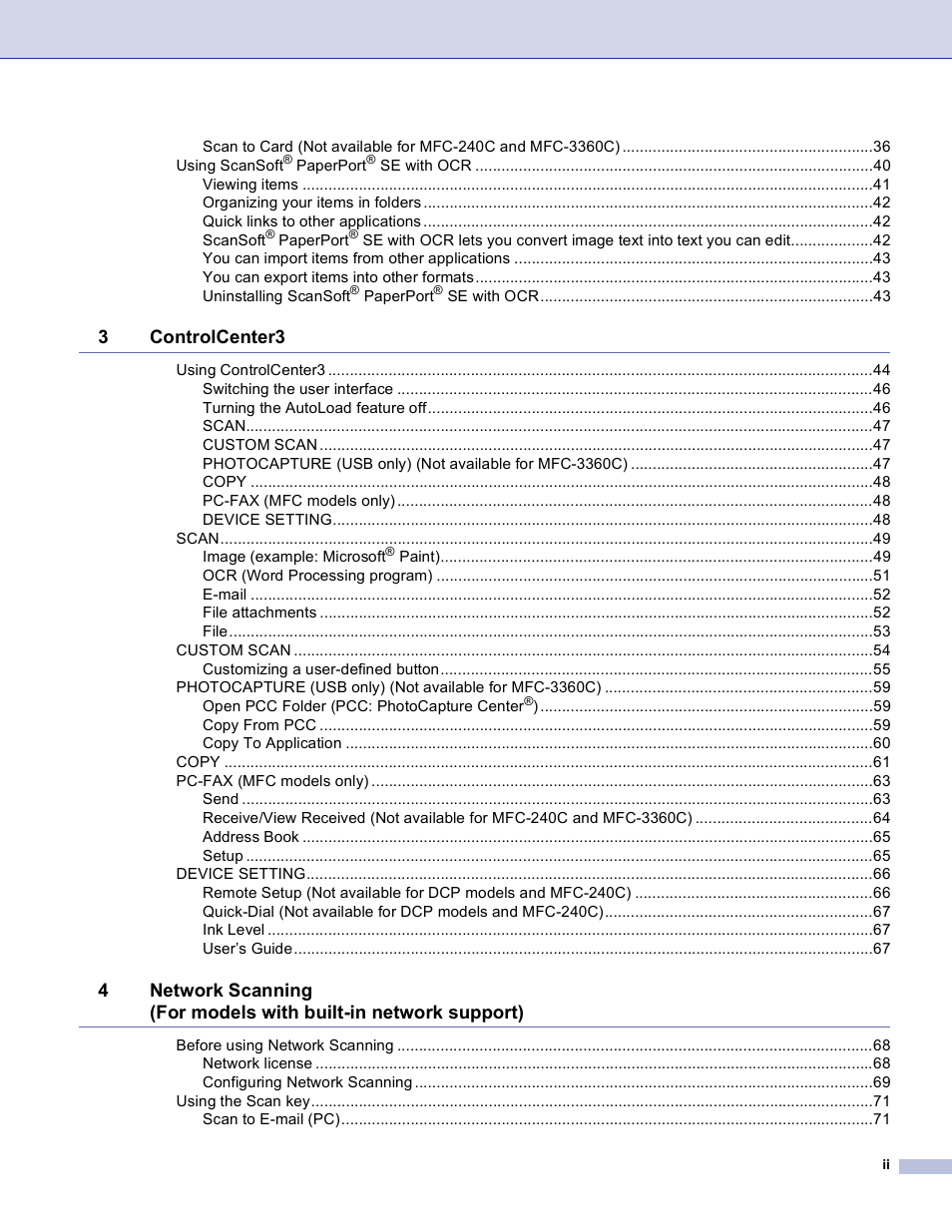 Brother MFC-3360C User Manual | Page 3 / 155