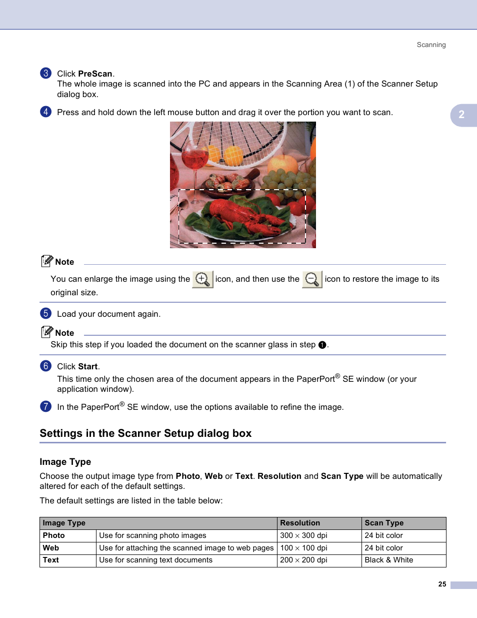 Settings in the scanner setup dialog box, Image type | Brother MFC-3360C User Manual | Page 31 / 155