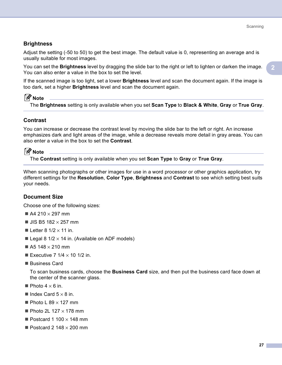 Brightness, Contrast, Document size | Brother MFC-3360C User Manual | Page 33 / 155