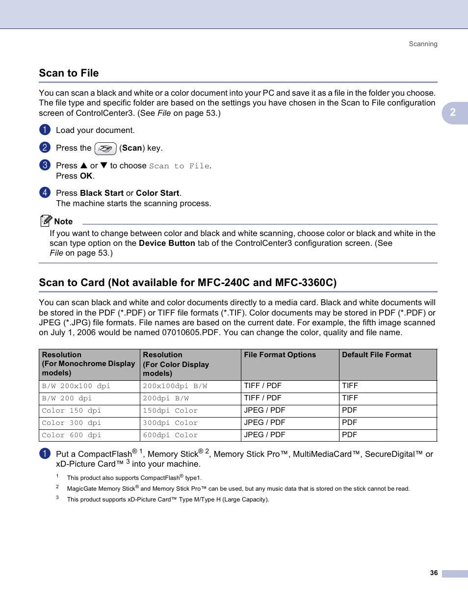 Scan to file, 2scan to file | Brother MFC-3360C User Manual | Page 42 / 155