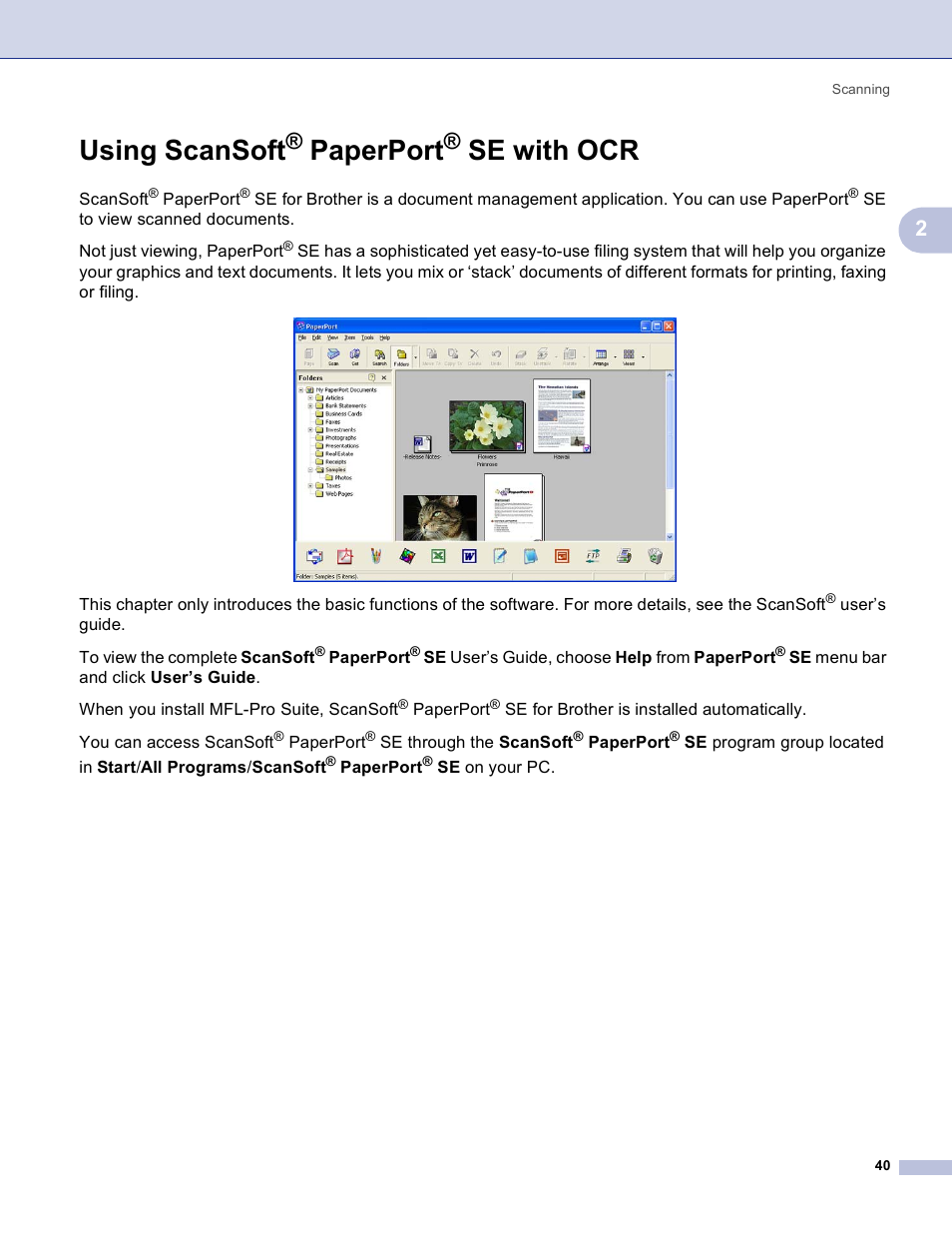 Using scansoft® paperport® se with ocr, Using scansoft, Paperport | Se with ocr | Brother MFC-3360C User Manual | Page 46 / 155