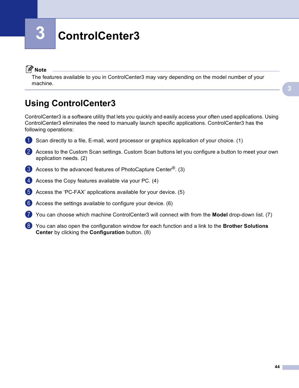 3 controlcenter3, Using controlcenter3, Controlcenter3 | Brother MFC-3360C User Manual | Page 50 / 155