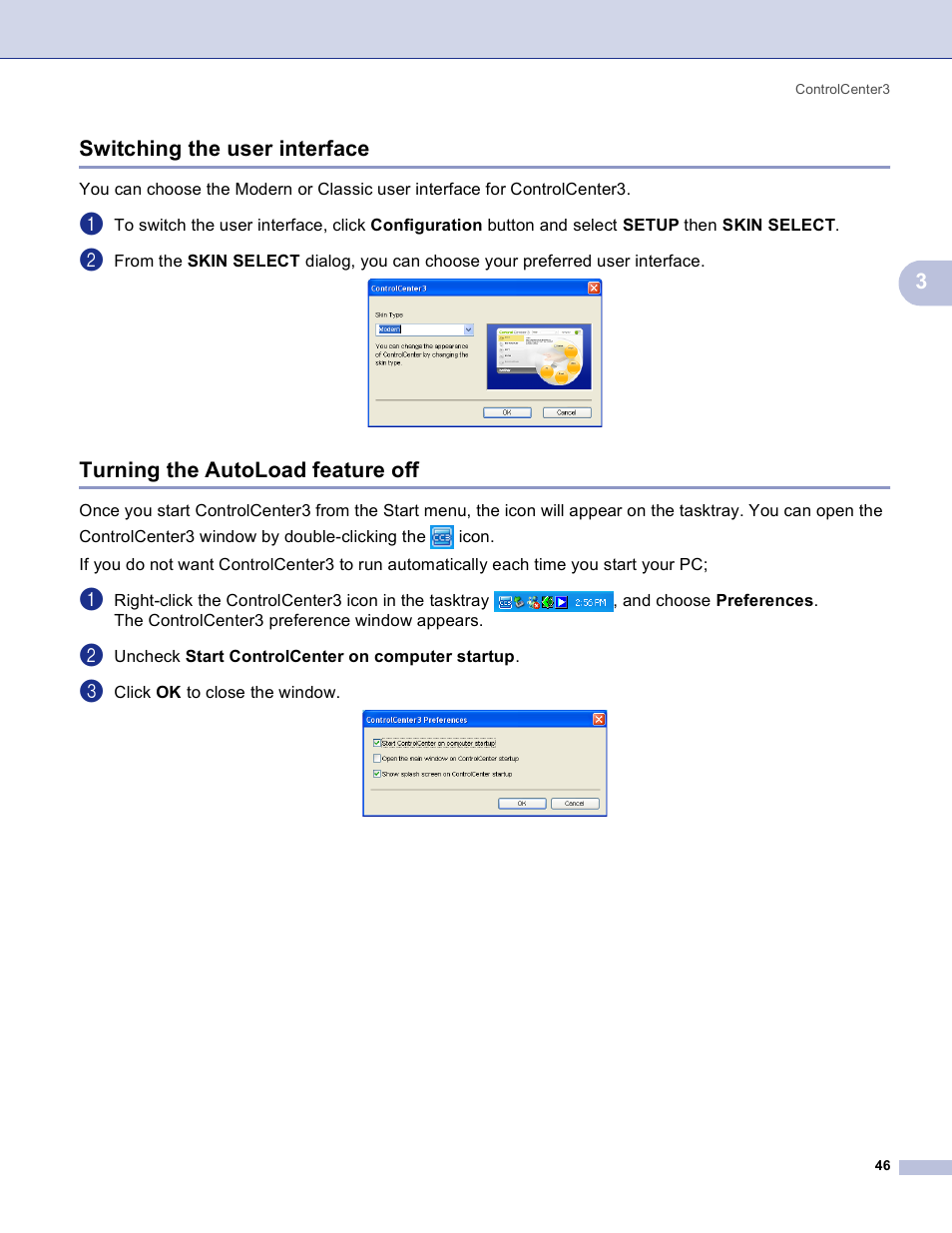 Switching the user interface, Turning the autoload feature off, 3switching the user interface | Brother MFC-3360C User Manual | Page 52 / 155