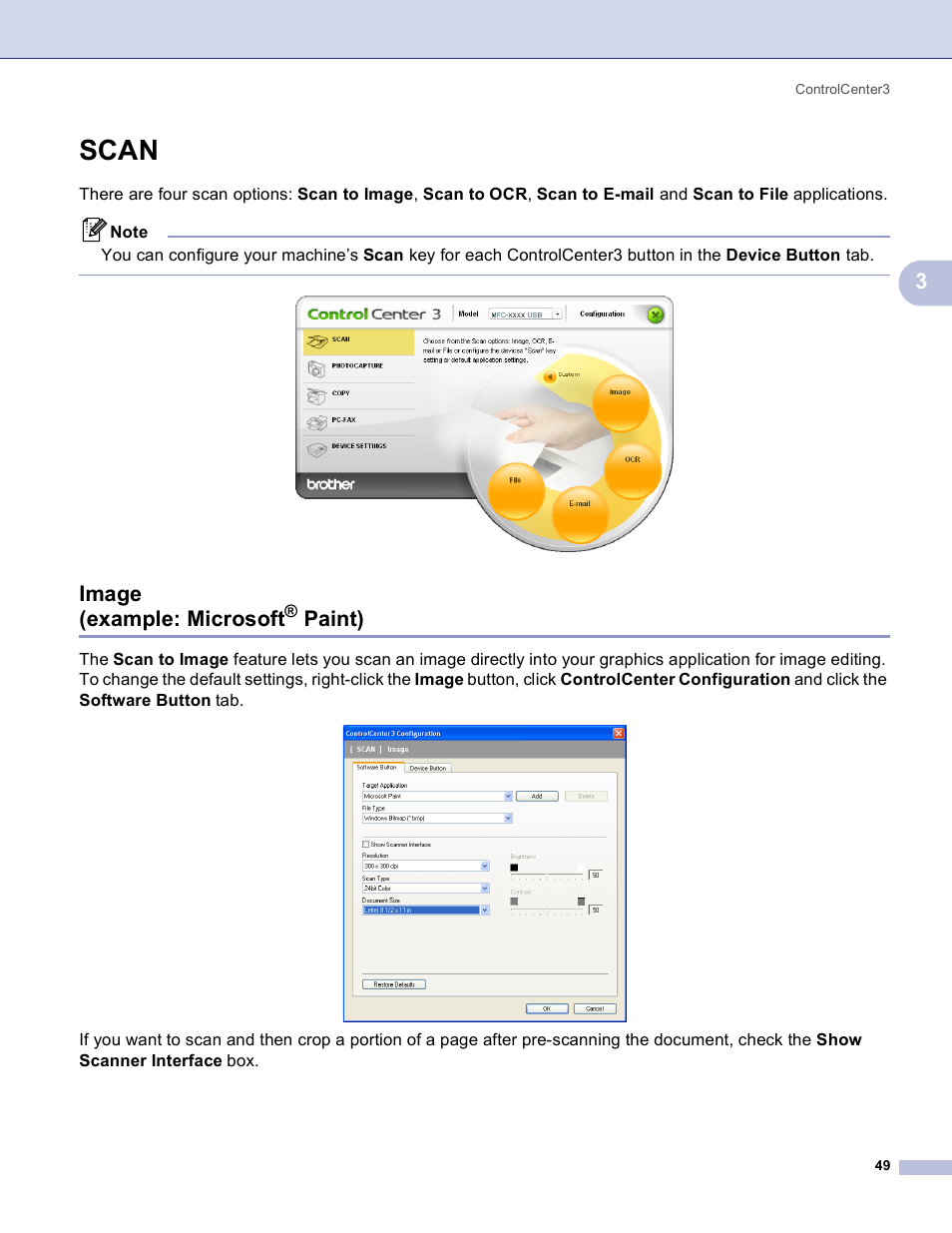 Scan, Image (example: microsoft® paint), Image (example: microsoft | Paint) | Brother MFC-3360C User Manual | Page 55 / 155