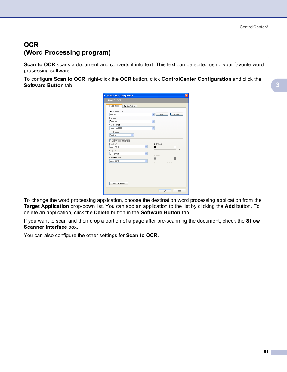 Ocr (word processing program), 3ocr (word processing program) | Brother MFC-3360C User Manual | Page 57 / 155