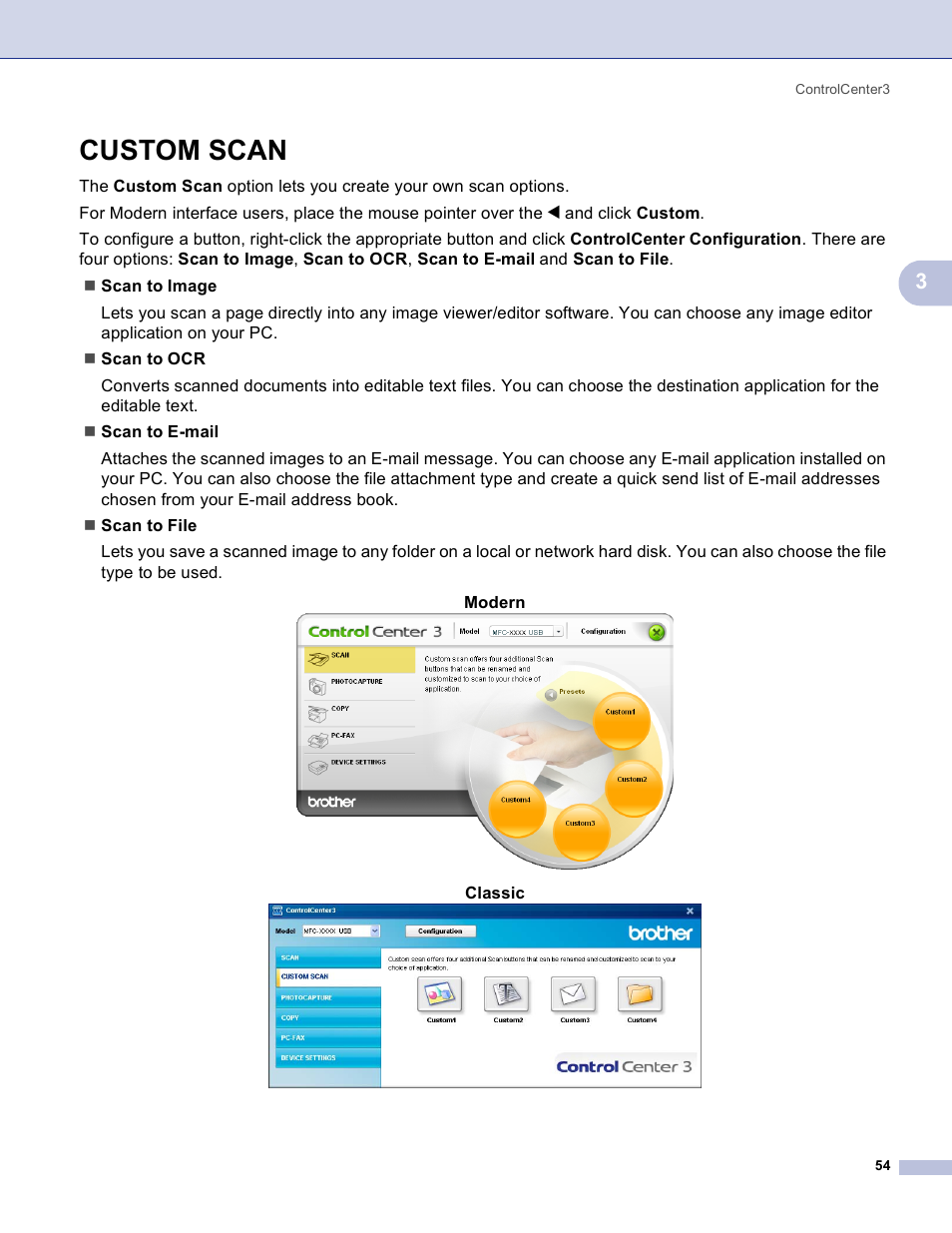 Custom scan | Brother MFC-3360C User Manual | Page 60 / 155