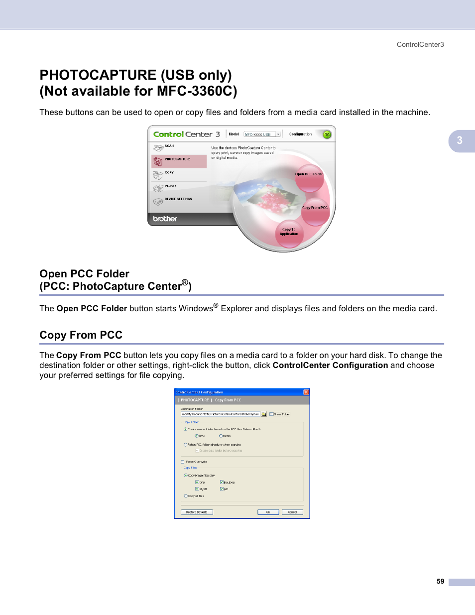Open pcc folder (pcc: photocapture center®), Copy from pcc, Open pcc folder (pcc: photocapture center | Brother MFC-3360C User Manual | Page 65 / 155