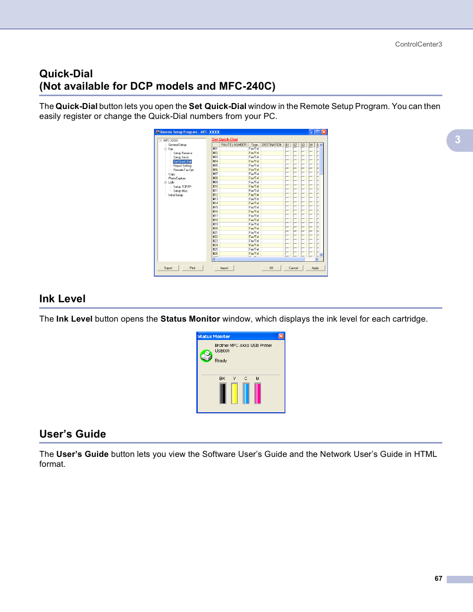 Ink level, User’s guide | Brother MFC-3360C User Manual | Page 73 / 155