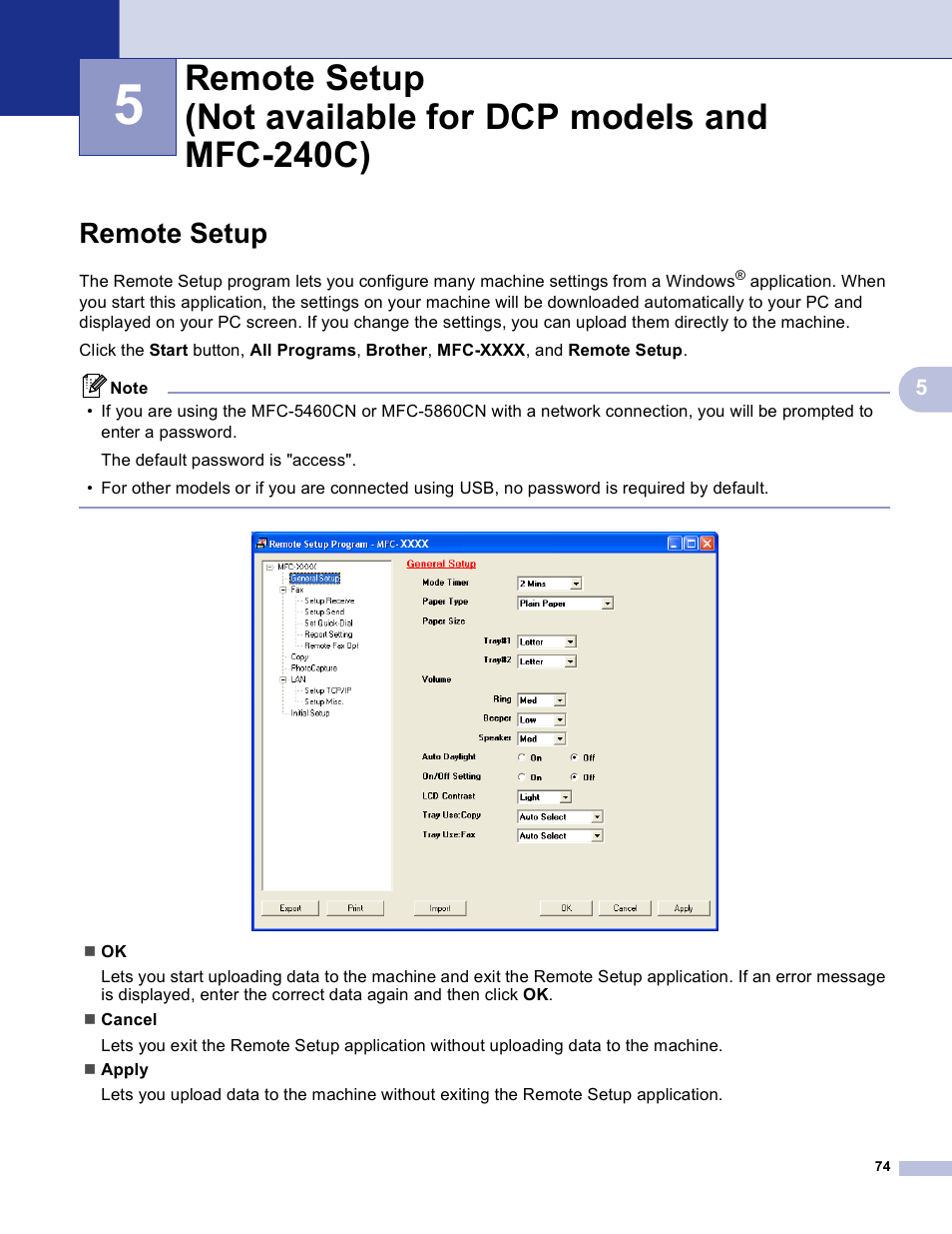Remote setup | Brother MFC-3360C User Manual | Page 80 / 155