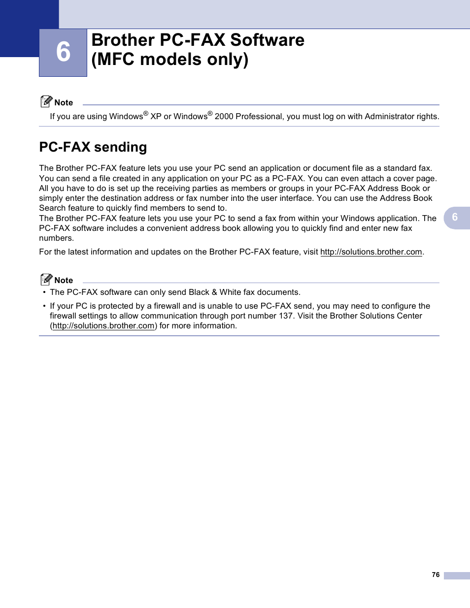6 brother pc-fax software (mfc models only), Pc-fax sending, Brother pc-fax software (mfc models only) | Pc -fax sending | Brother MFC-3360C User Manual | Page 82 / 155