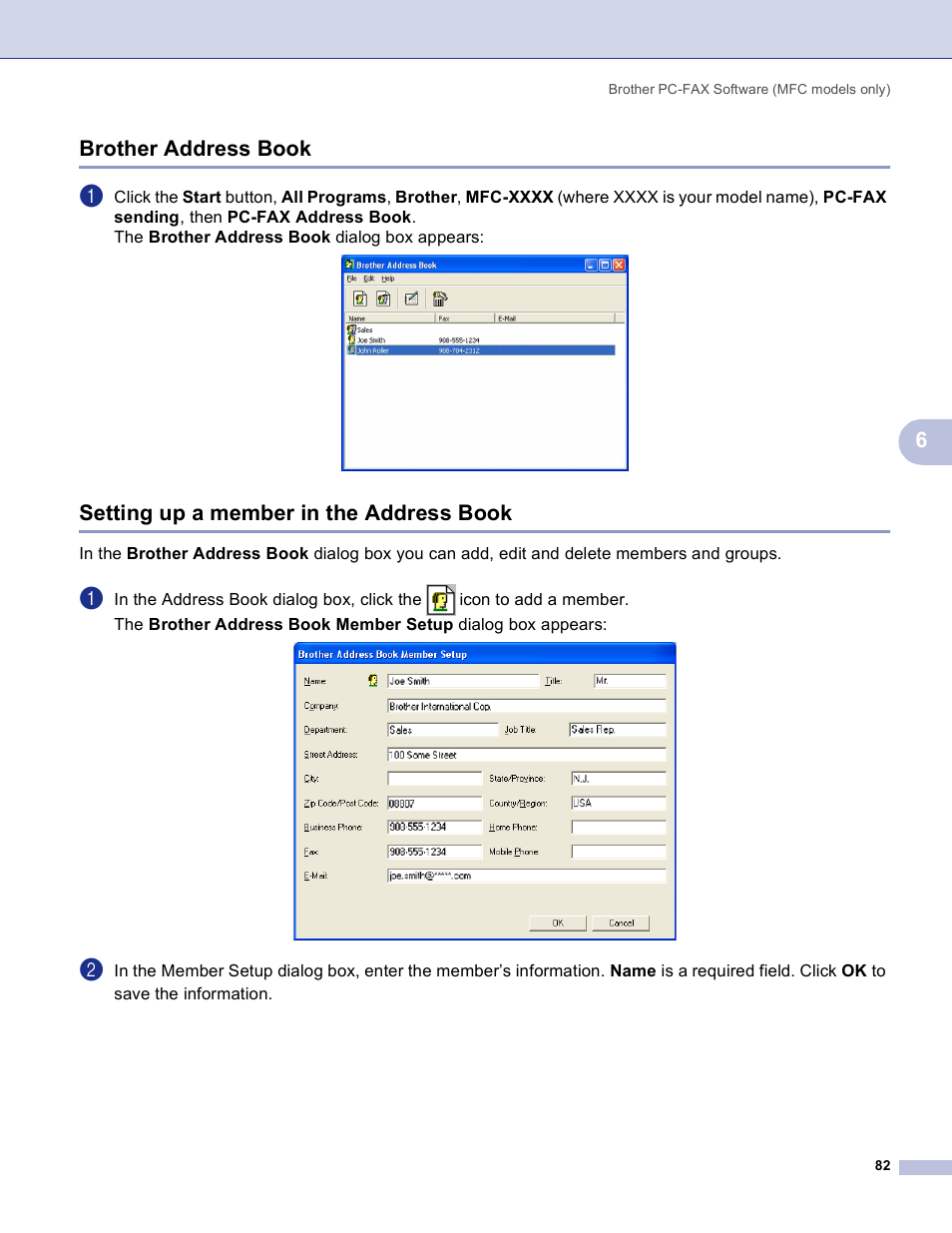 Brother address book, Setting up a member in the address book, 6brother address book | Brother MFC-3360C User Manual | Page 88 / 155
