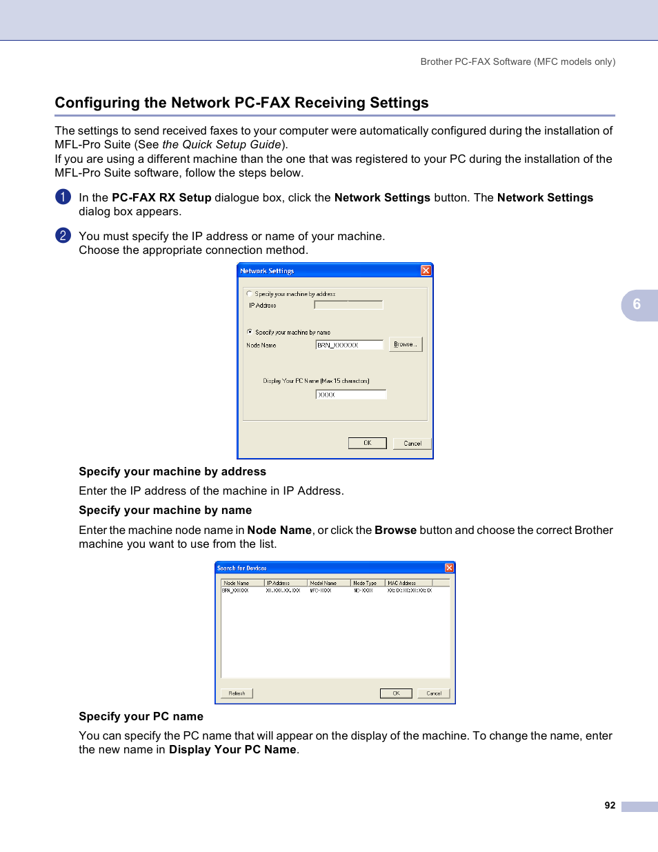 Configuring the network pc-fax receiving settings, 6configuring the network pc-fax receiving settings | Brother MFC-3360C User Manual | Page 98 / 155